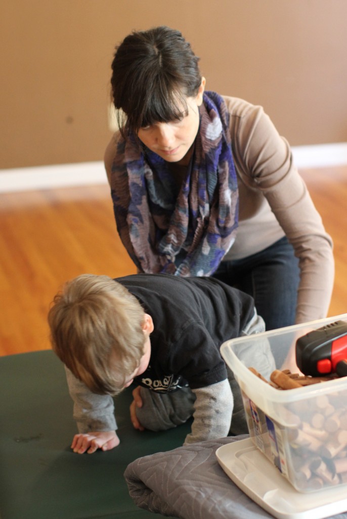 Erin working with her son, Grey